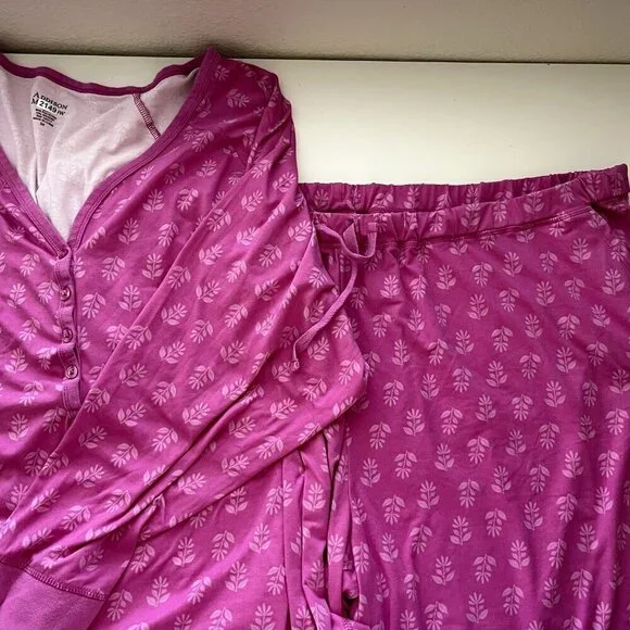 Addison Meadow Pajama Set 3X Whisper Knit Henley Pants Floral Pink Pockets NWOT - Picture 1 of 14